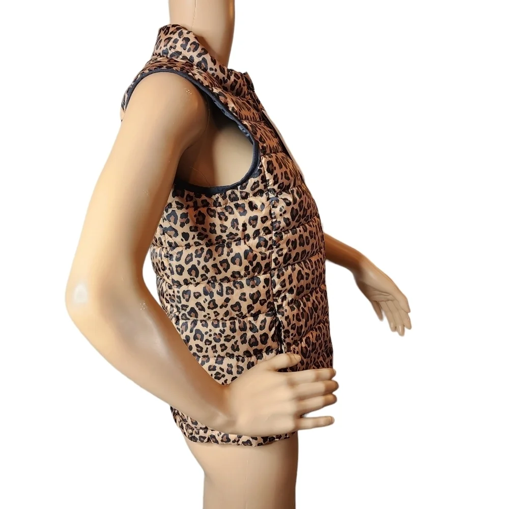 NWT‎ GAP Kids Leopard Puffer Zip Vest Brown Animal Print Size XXL Primaloft